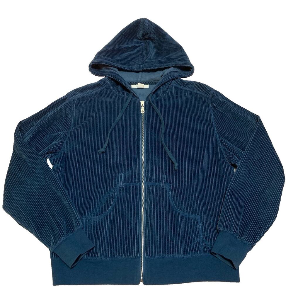 Dressbarn Teal Blue Corduroy Hooded Jacket Y2K Cottagecore Boho Size M